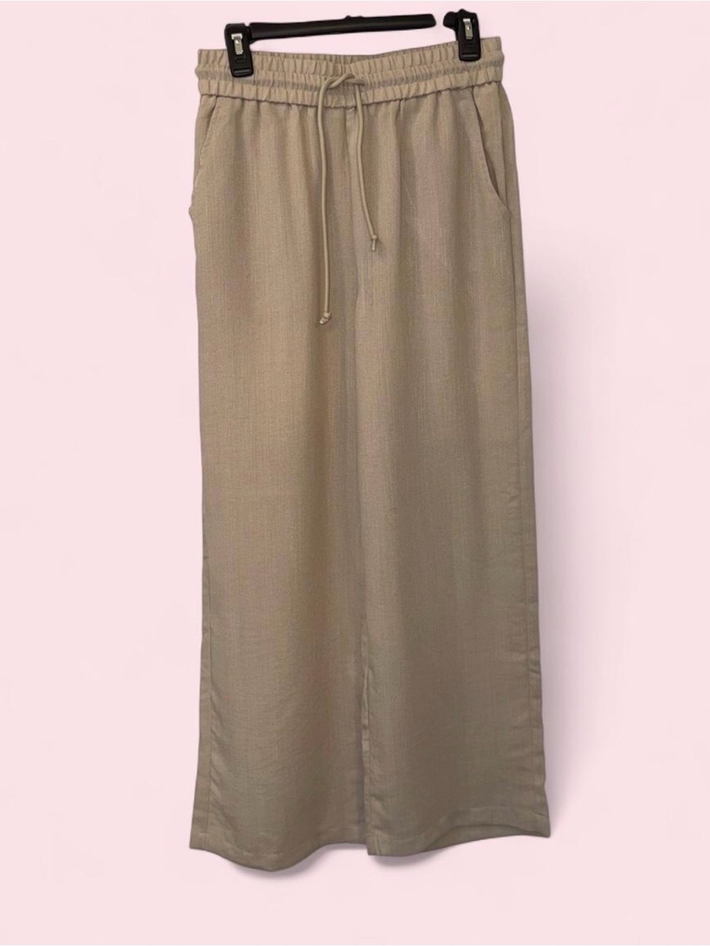 HALARA Wide Leg Drawstring Linen Pants in Taupe